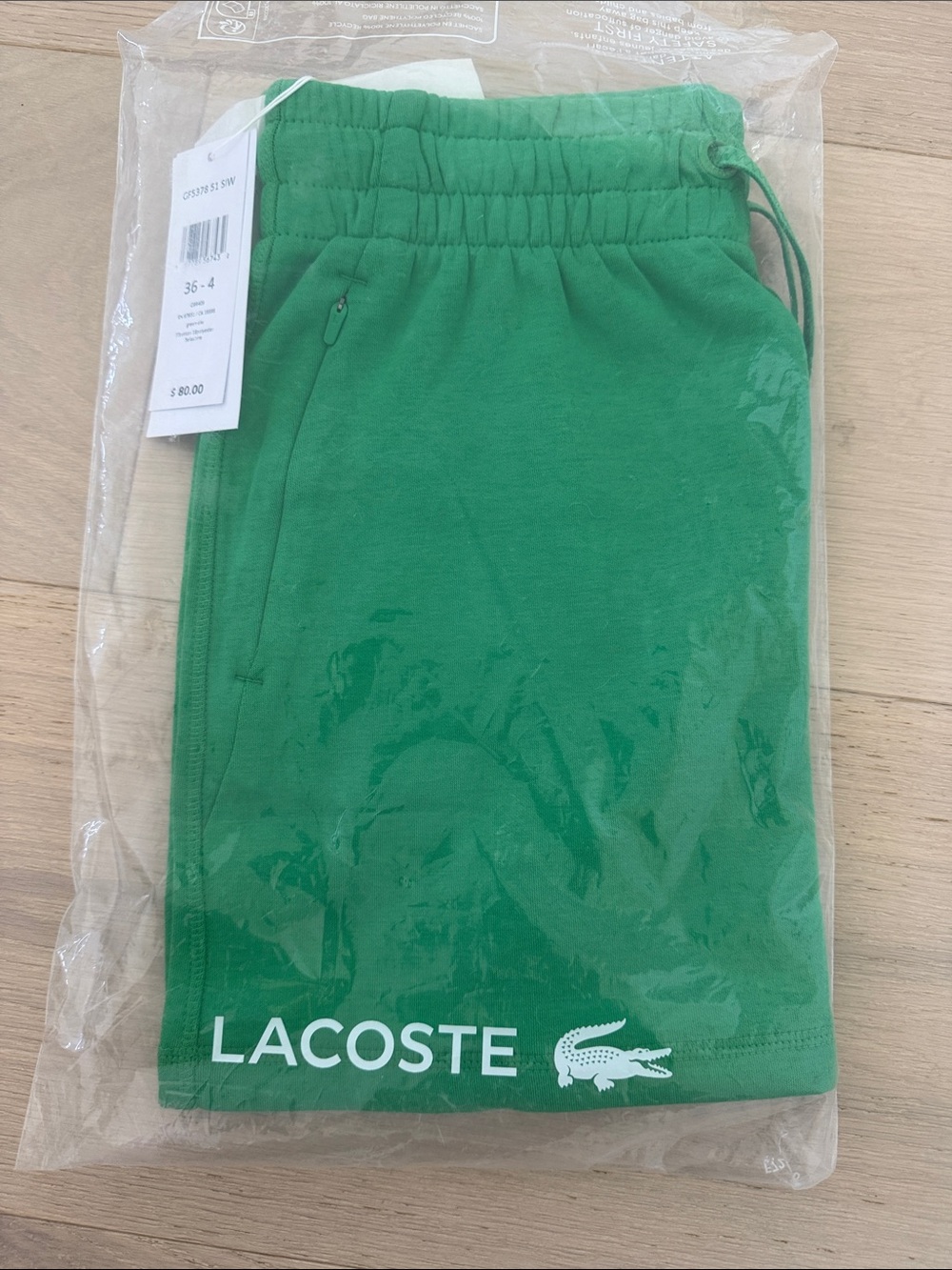 Lacoste Women’s Green French Terry Drawstring Shorts 36-4 NWT